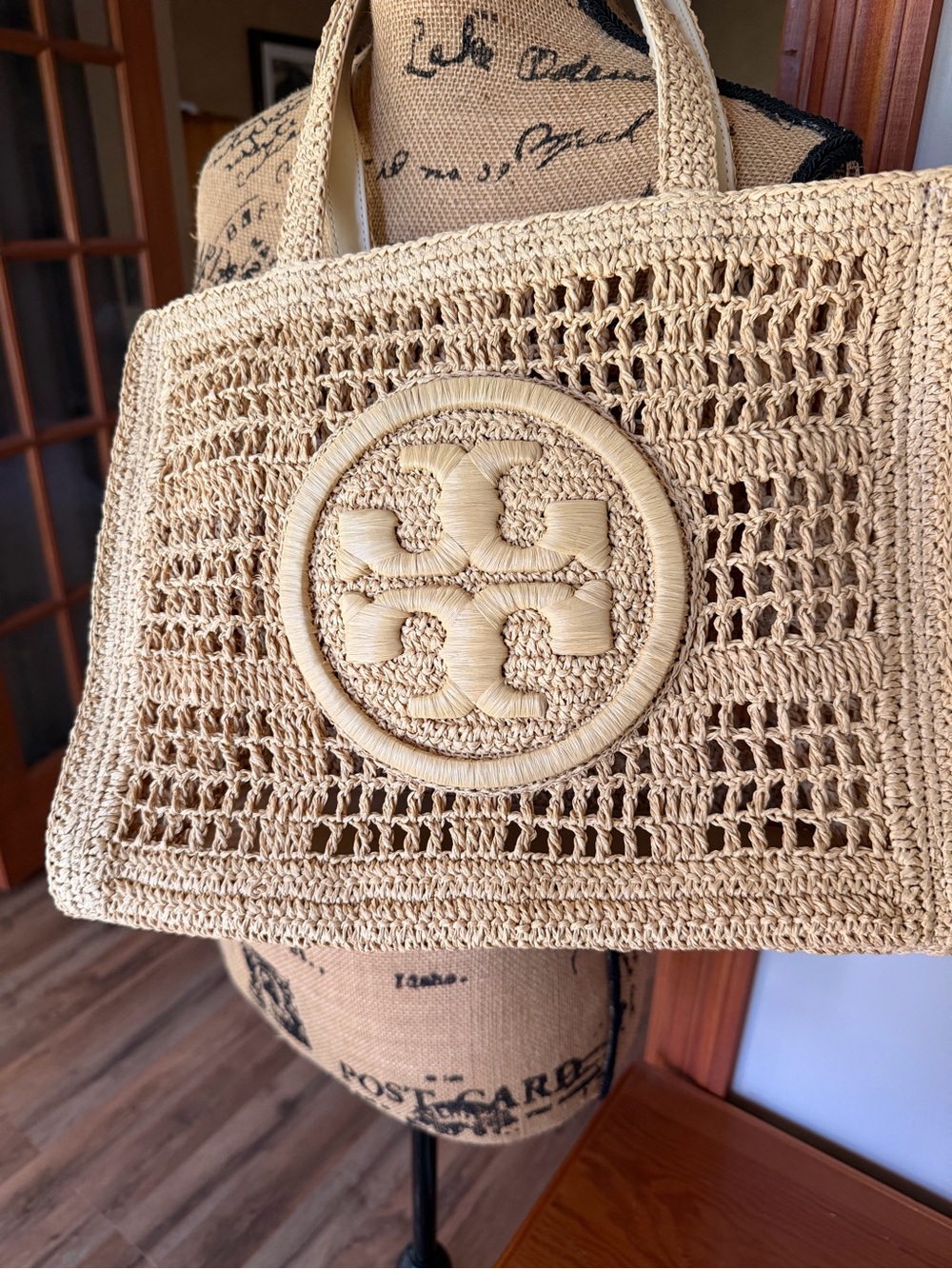 Tory Burch Natural Crochet Logo Tote